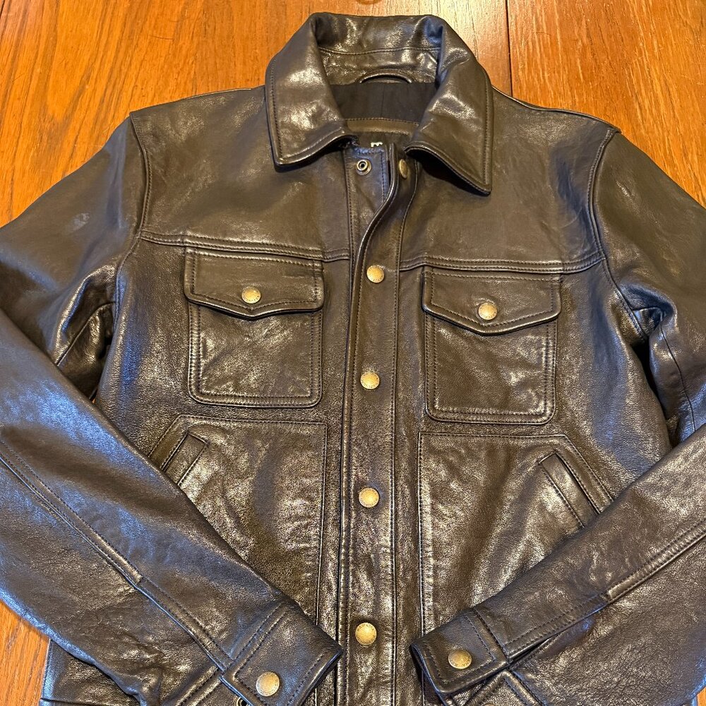 Banana Republic Black Men's Leather Trucker Jacket XS